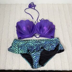 Disney Hot Topic Little Mermaid Ariel Bikini Swimsuit Large Top Medium Bottoms